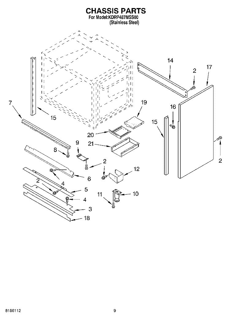 CHASSIS PARTS, MISCELLANEOUS PARTS Diagram and Parts List for KDRP487MSS00  KitchenAid Range