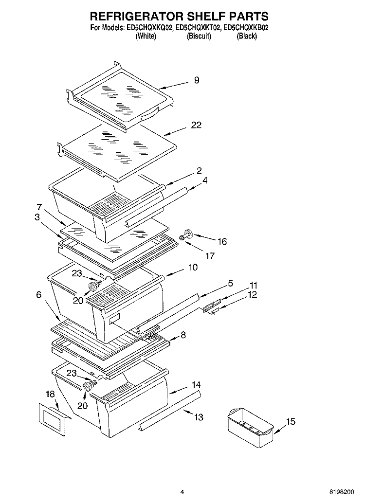 REFRIGERATOR SHELF PARTS Diagram and Parts List for ED5CHQXKQ02  Whirlpool Refrigerator