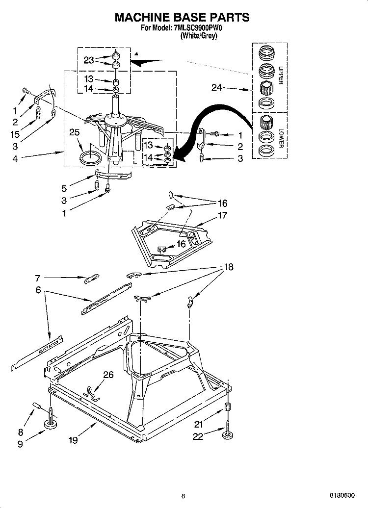 MACHINE BASE PARTS Diagram and Parts List for 7MLSC9900PW0  Whirlpool Washer