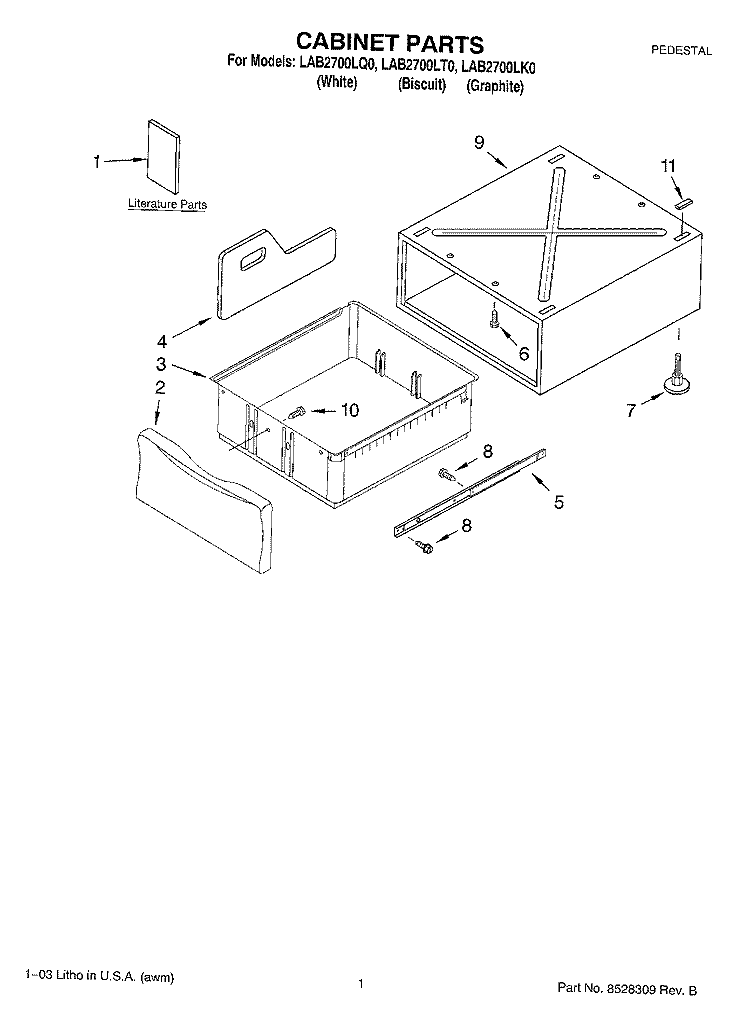 CABINET PARTS Diagram and Parts List for LAB2700LK0  Whirlpool Laundry Accessories
