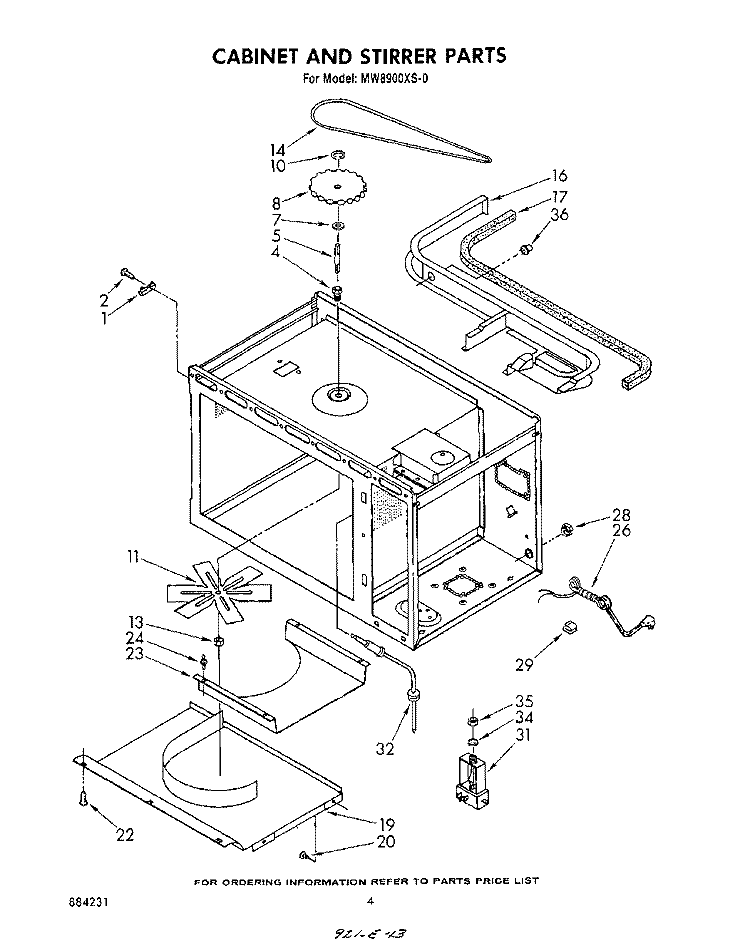 CABINET AND STIRRER Diagram and Parts List for MW8900XS0  Whirlpool Microwave