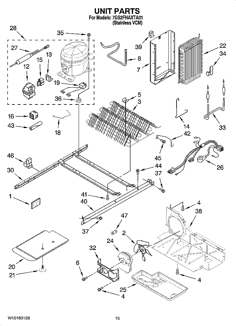 UNIT PARTS Diagram and Parts List for 7GS2FHAXTA01  Whirlpool Refrigerator
