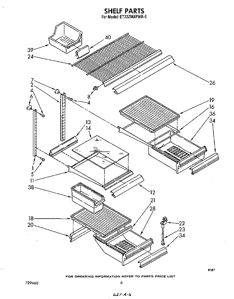 SHELF Diagram and Parts List for ET22ZMXPWR0  Whirlpool Refrigerator