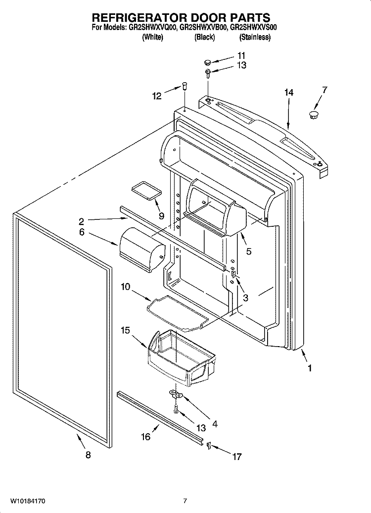 REFRIGERATOR DOOR PARTS Diagram and Parts List for GR2SHWXVS00  Whirlpool Refrigerator