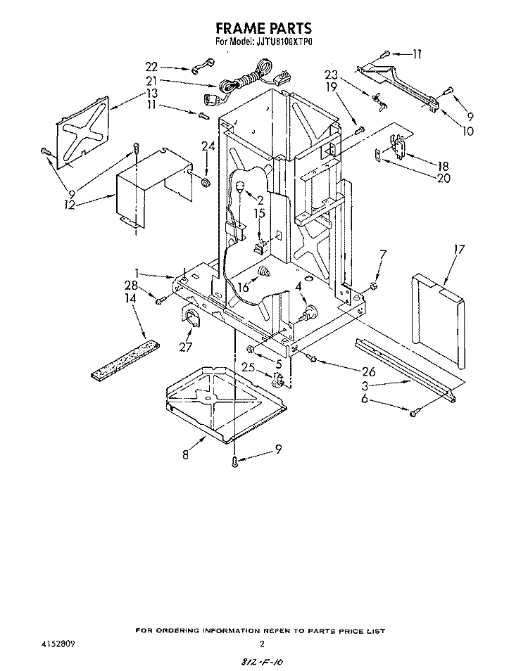 FRAME Diagram and Parts List for JJTU8100XTP0  Whirlpool Trash Compactor