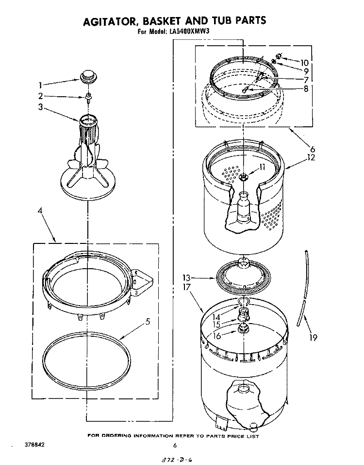 AGITATOR, BASKET AND TUB Diagram and Parts List for LA5400XMW3  Whirlpool Washer