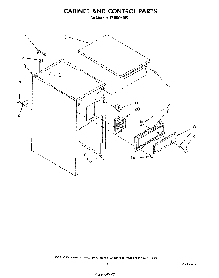 CABINET AND CONTROL Diagram and Parts List for TF4500XRP2  Whirlpool Trash Compactor