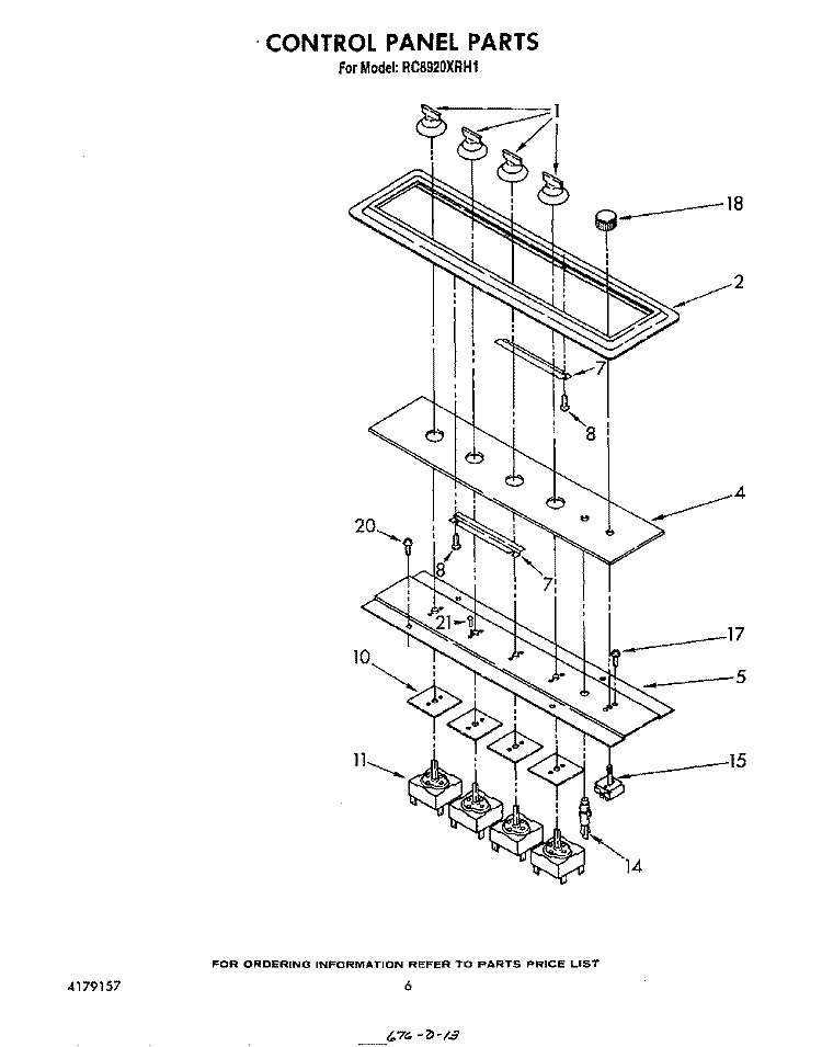 CONTROL PANEL Diagram and Parts List for RC8920XRH1  Whirlpool Cooktop