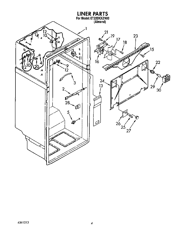 LINER Diagram and Parts List for ET22DKXZN00  Whirlpool Refrigerator