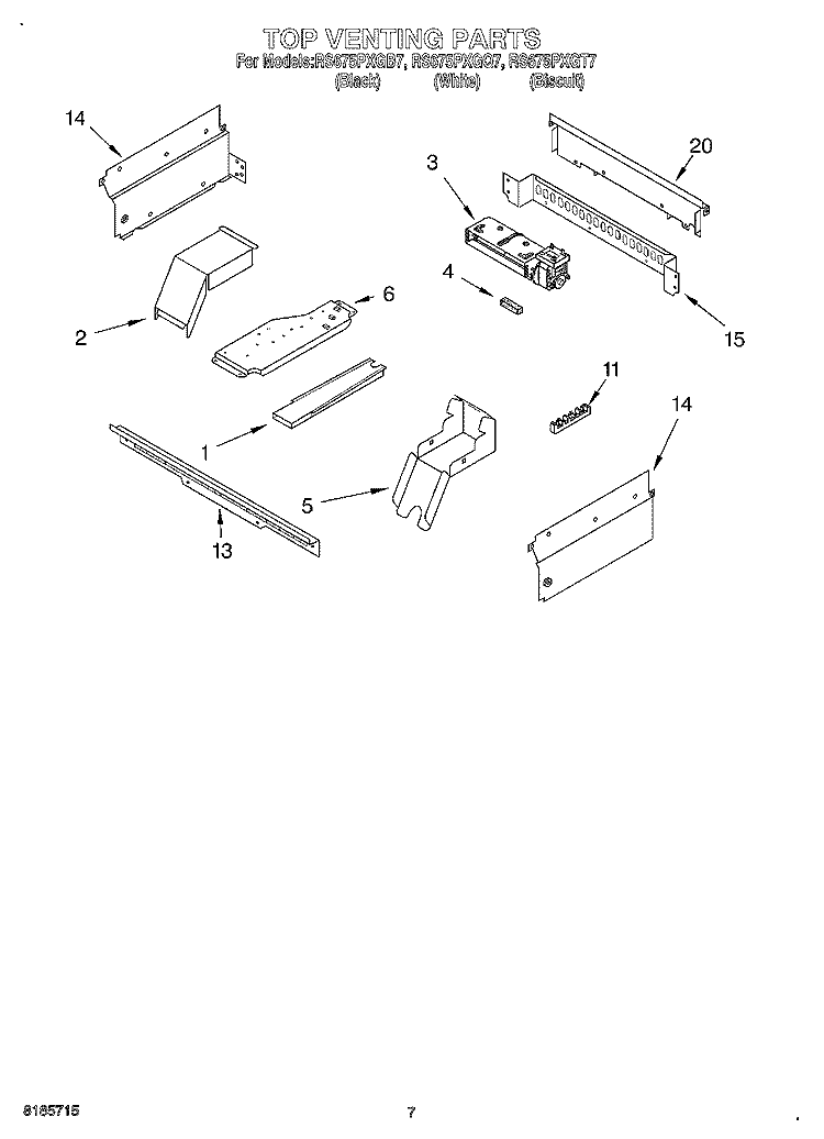 TOP VENTING, OPTIONAL Diagram and Parts List for RS675PXGT7  Whirlpool Range