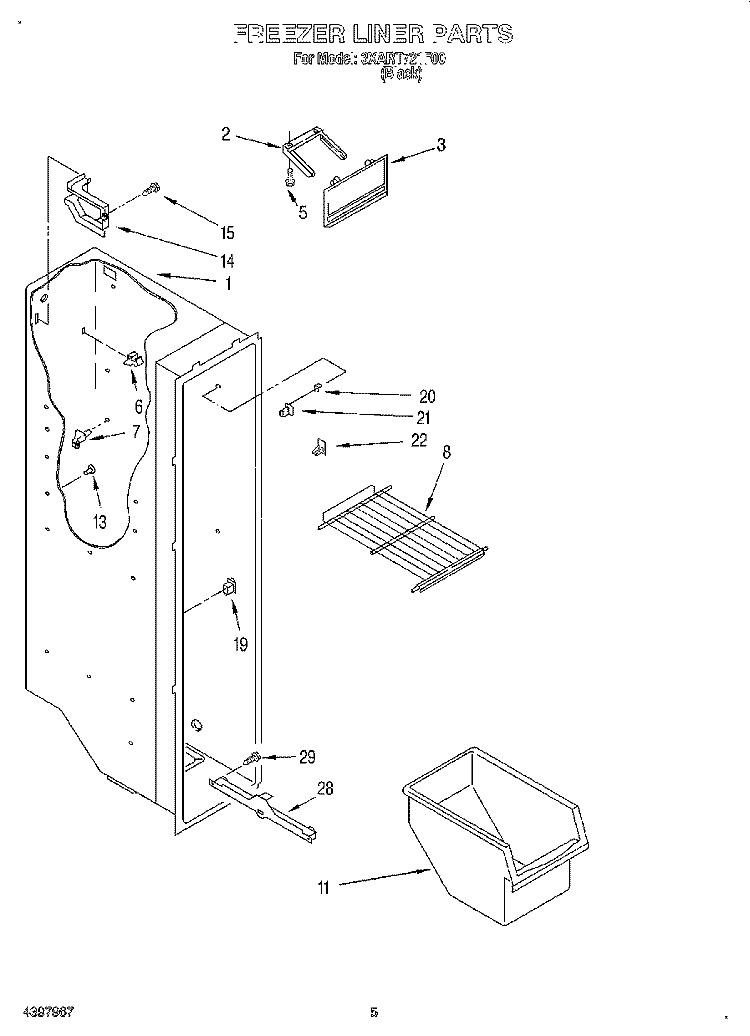 FREEZER LINER Diagram and Parts List for 3XART721F00  Whirlpool Refrigerator