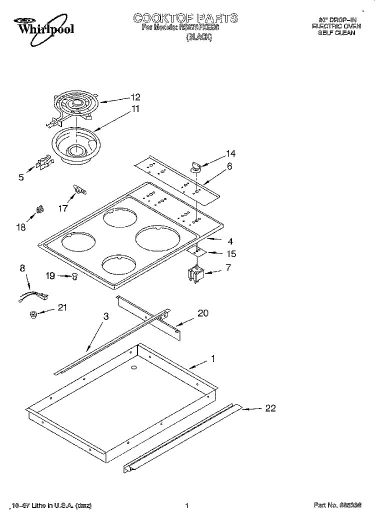COOKTOP Diagram and Parts List for RS675PXEB0  Whirlpool Range