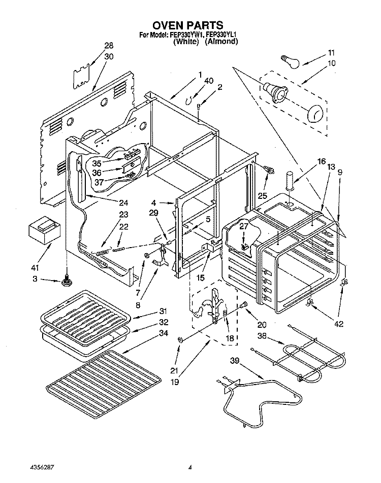 OVEN Diagram and Parts List for FEP330YW1  Roper Range