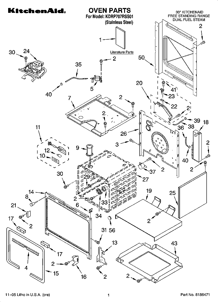 OVEN PARTS Diagram and Parts List for KDRP707RSS01  KitchenAid Range