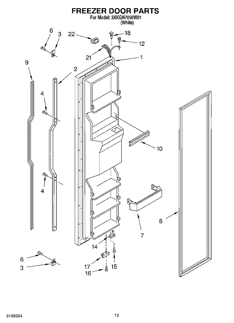 FREEZER DOOR Diagram and Parts List for 3XKGN7050W01  Whirlpool Refrigerator