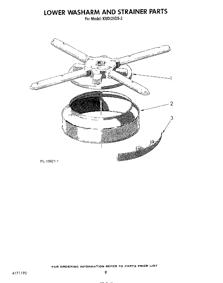 LOWER WASH ARM AND STRAINER Diagram and Parts List for KUDI21DS2  KitchenAid Dishwasher