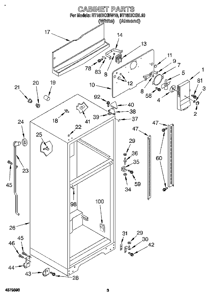 CABINET Diagram and Parts List for RT18DKXBL10  Roper Refrigerator