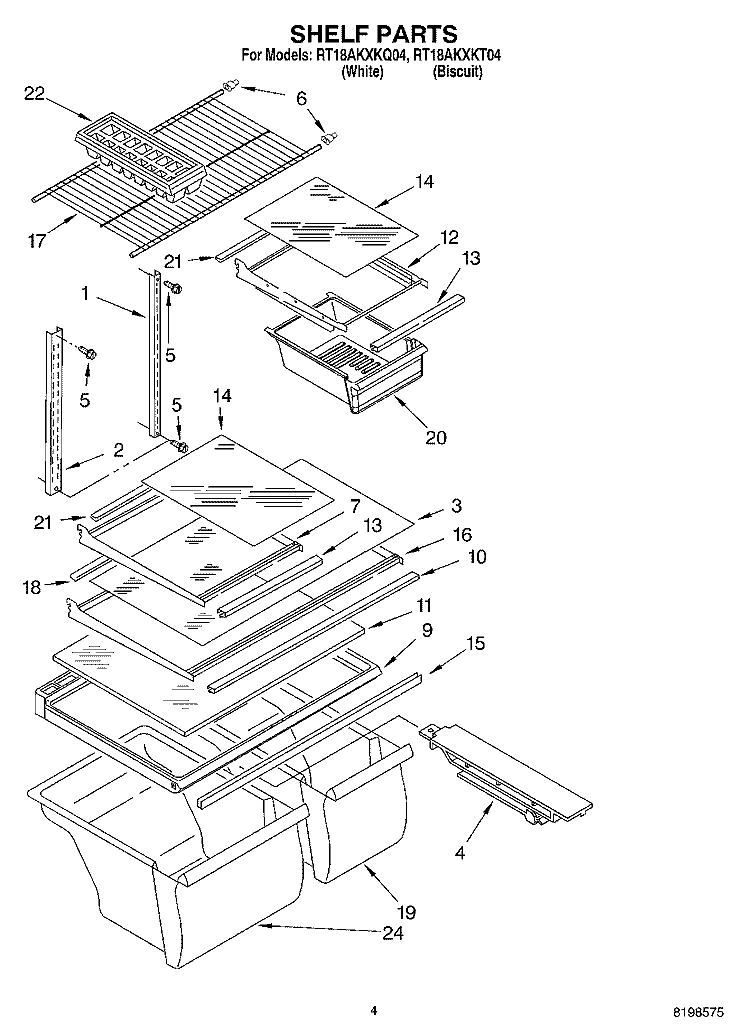SHELF PARTS Diagram and Parts List for RT18AKXKQ04  Roper Refrigerator