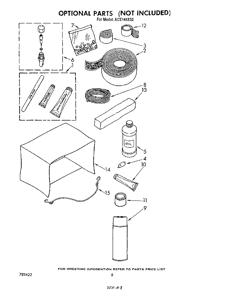 LIT/OPTIONAL Diagram and Parts List for ACE144XS0  Whirlpool Air Conditioner
