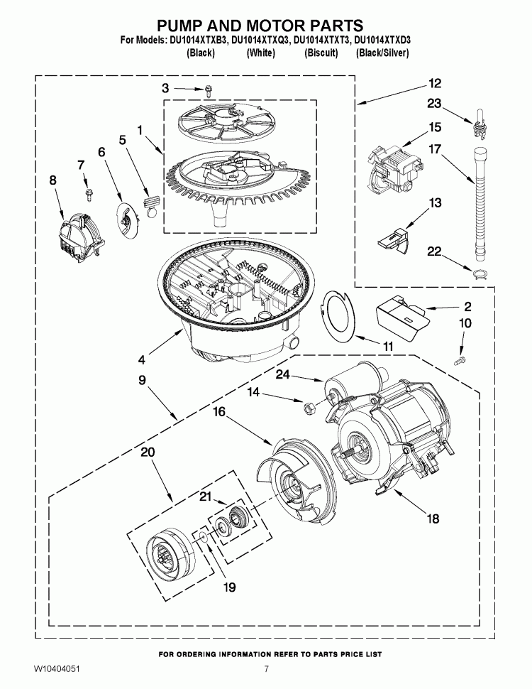 PUMP AND MOTOR PARTS Diagram and Parts List for DU1014XTXQ3  Whirlpool Dishwasher