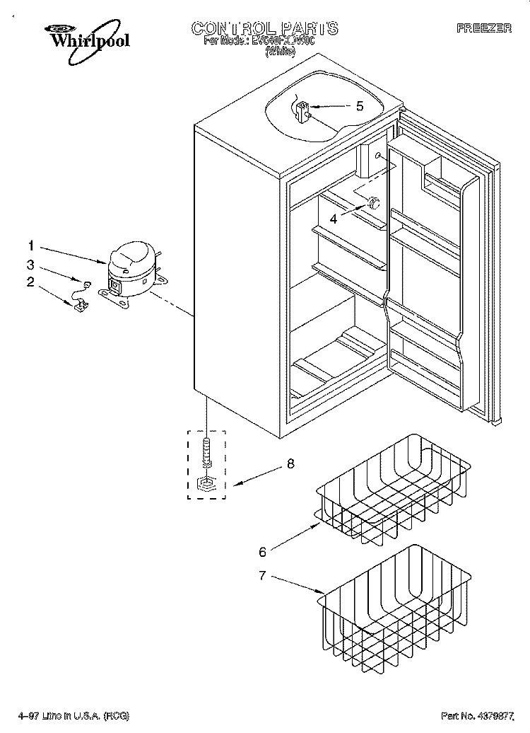 SECTION Diagram and Parts List for EV040FXDW00  Whirlpool Freezer