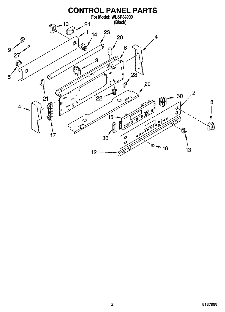 CONTROL PANEL PARTS Diagram and Parts List for WLSP34900  Whirlpool Range