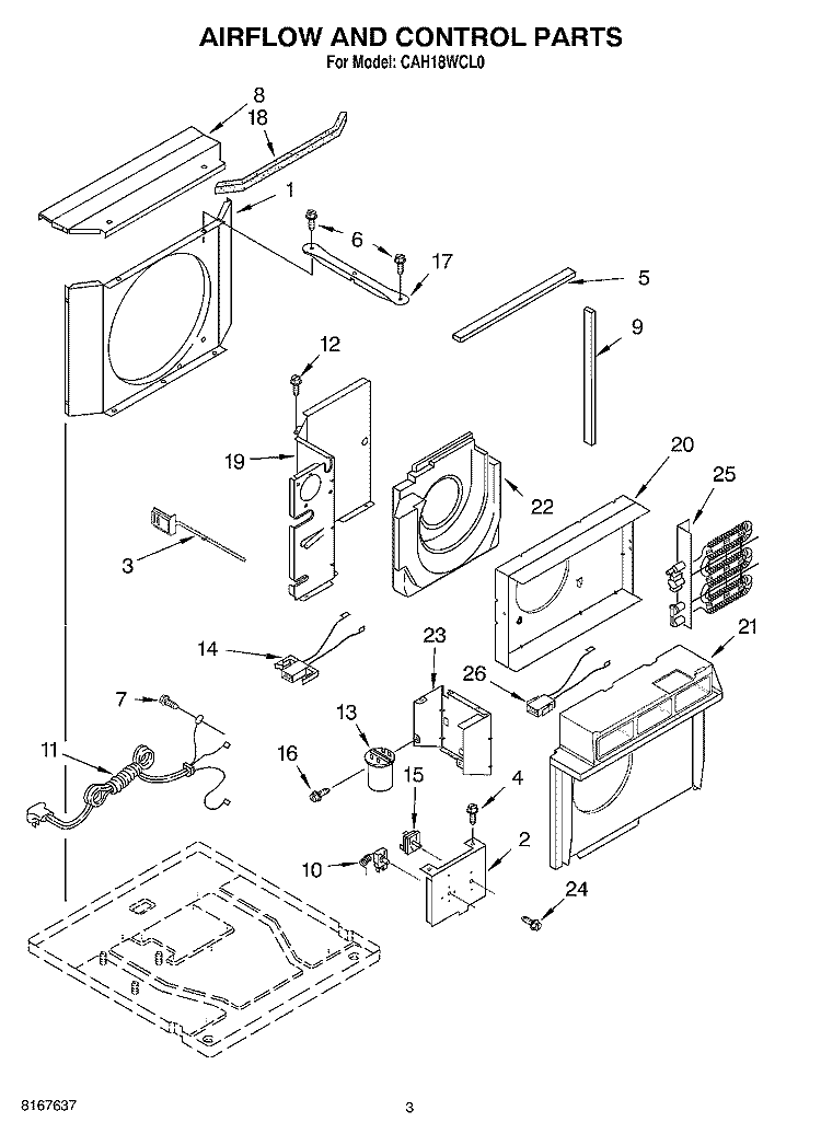 AIR FLOW Diagram and Parts List for CAH18WCL0  Crosley Air Conditioner