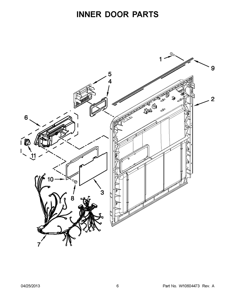 INNER DOOR PARTS Diagram and Parts List for ADB1400PYB2  Whirlpool Dishwasher