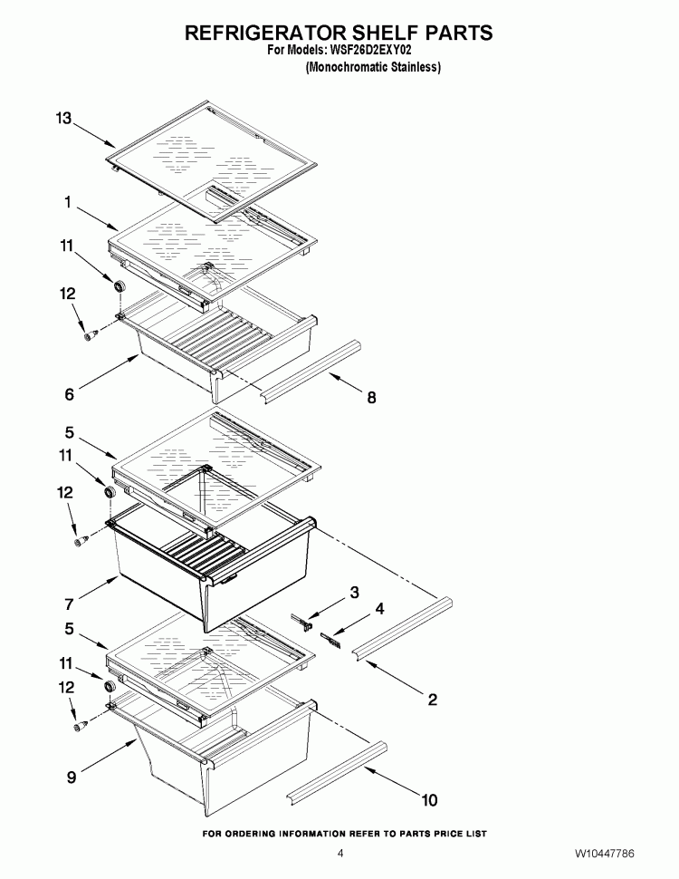 REFRIGERATOR SHELF PARTS Diagram and Parts List for WSF26D2EXY02  Whirlpool Refrigerator