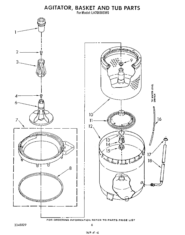 AGITATOR, BASKET AND TUB Diagram and Parts List for LA7000XSW0  Whirlpool Washer