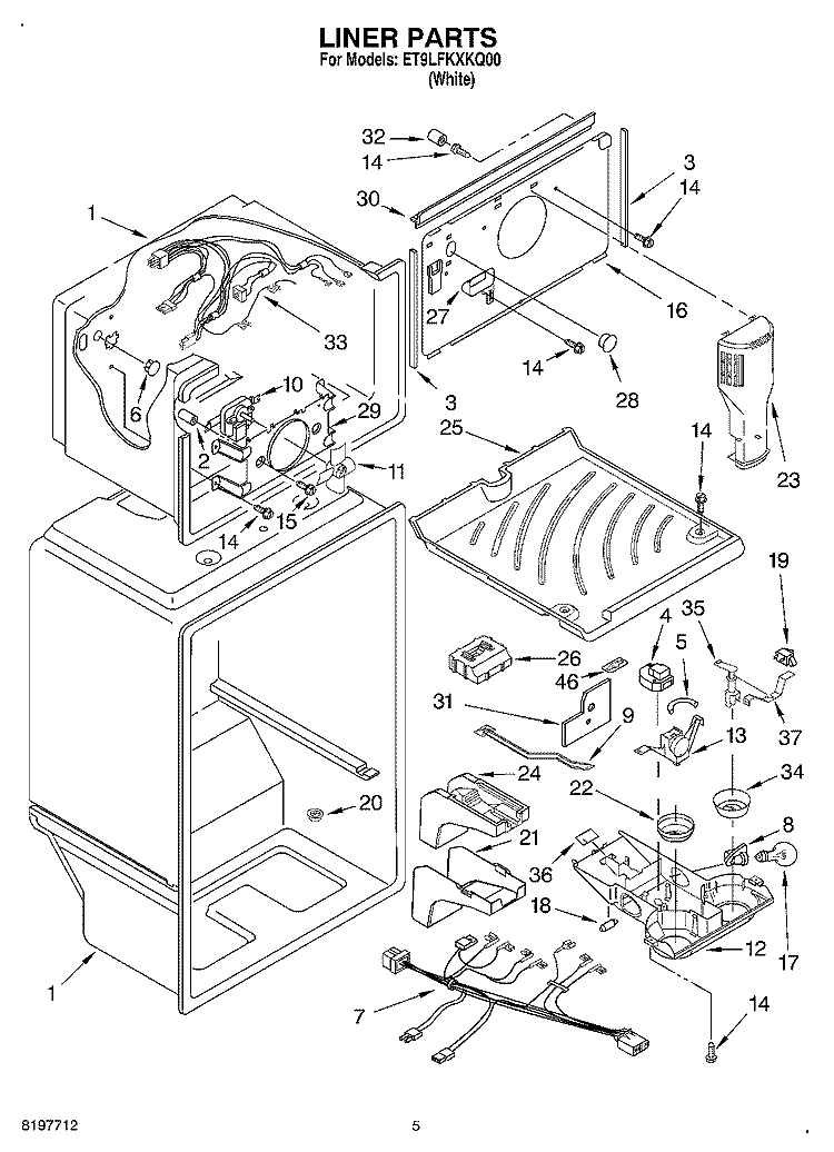 LINER Diagram and Parts List for ET9LFKXKQ00  Whirlpool Refrigerator