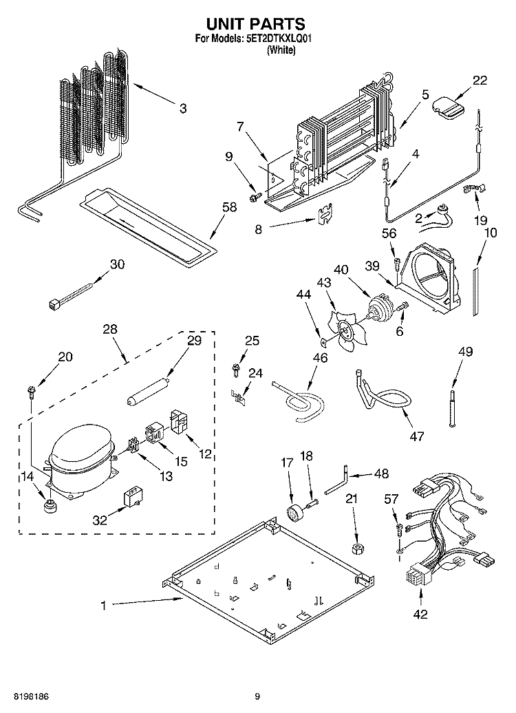 UNIT Diagram and Parts List for 5ET2DTKXLQ01  Whirlpool Refrigerator