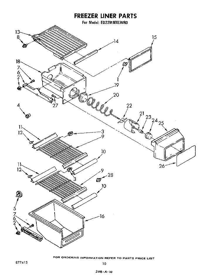 FREEZER LINER Diagram and Parts List for ED22MMXLWR0  Whirlpool Refrigerator