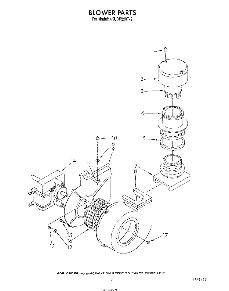 BLOWER Diagram and Parts List for 4KUDP220T2  KitchenAid Dishwasher