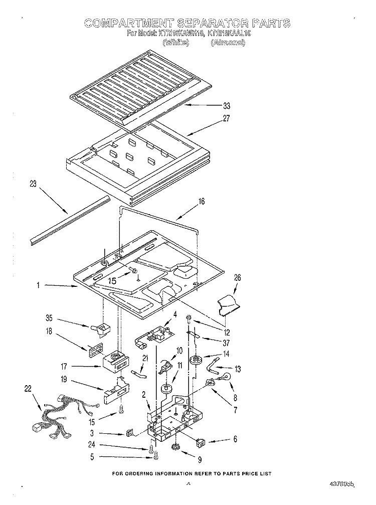 COMPARTMENT SEPARATOR Diagram and Parts List for KTRI18KAAL10  Whirlpool Refrigerator