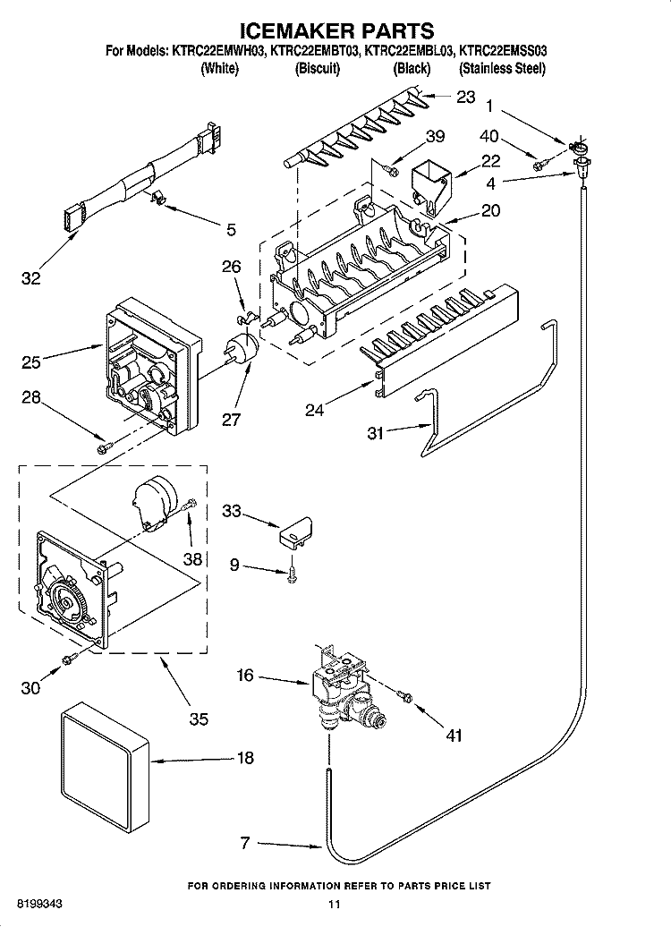 ICEMAKER PARTS Diagram and Parts List for KTRC22EMSS03  KitchenAid Refrigerator