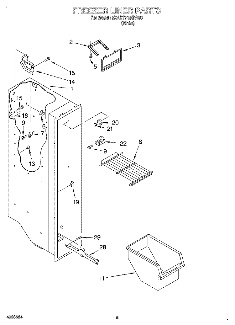 FREEZER LINER Diagram and Parts List for 3XART710GW00  Whirlpool Refrigerator