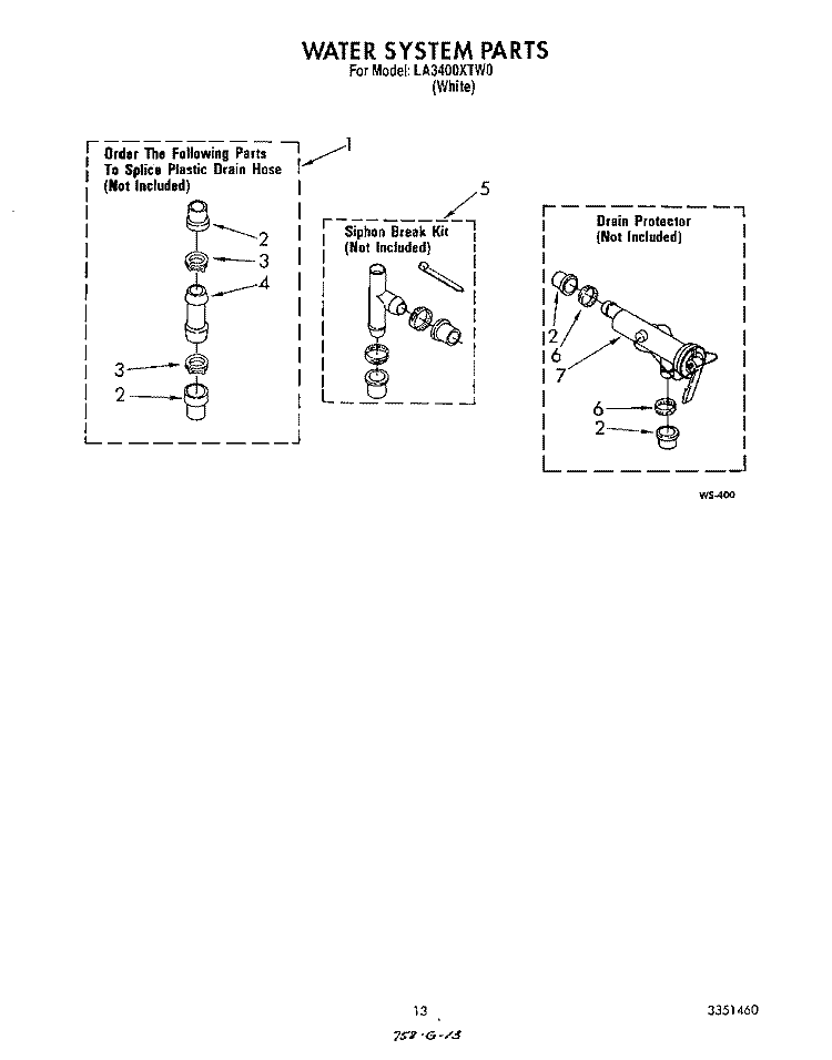 WATER SYSTEM Diagram and Parts List for LA3400XTW0  Whirlpool Washer