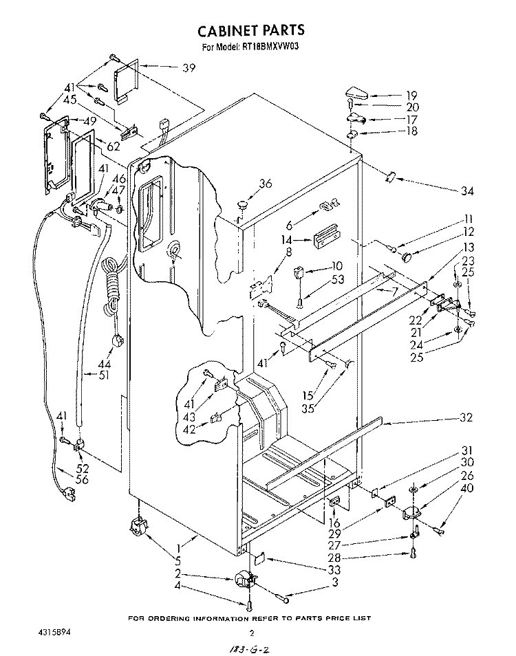 CABINET Diagram and Parts List for RT18BMXVW03  Roper Refrigerator