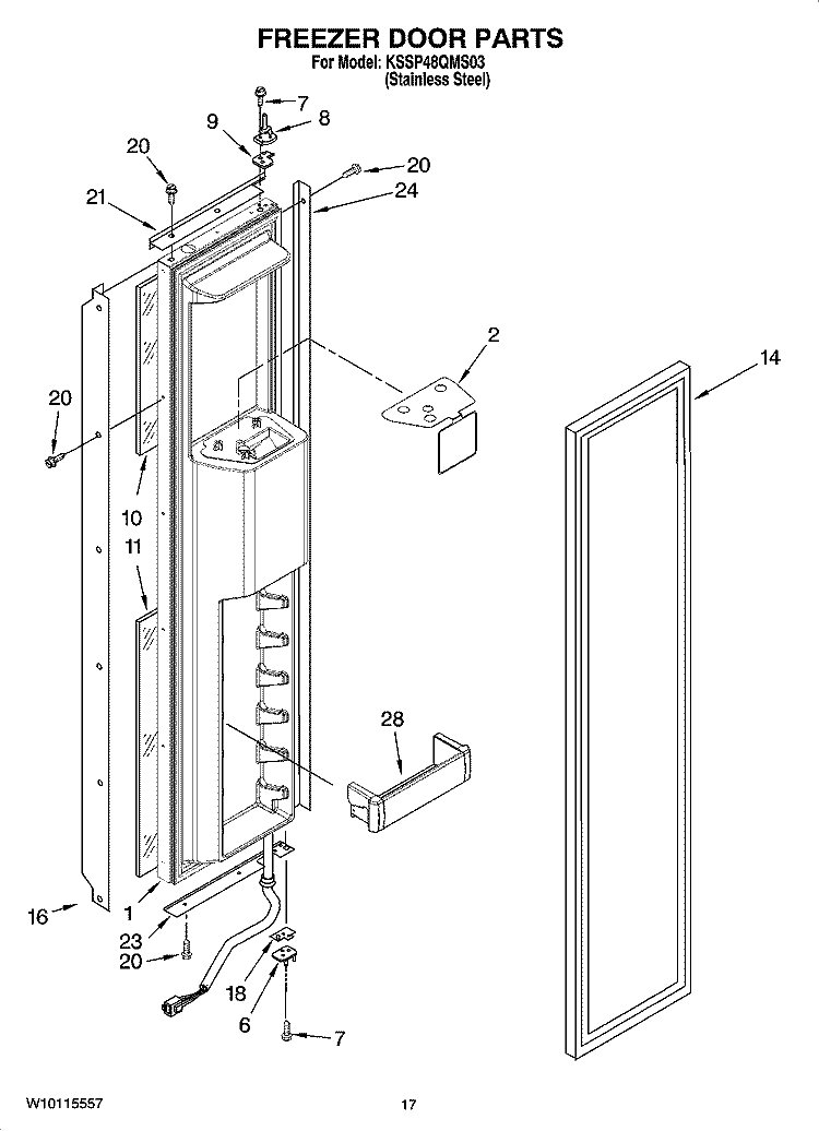 FREEZER DOOR PARTS Diagram and Parts List for KSSP48QMS03  KitchenAid Refrigerator