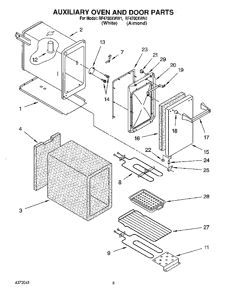 AUXILIARY OVEN AND DOOR Diagram and Parts List for RF4700XWW1  Whirlpool Range