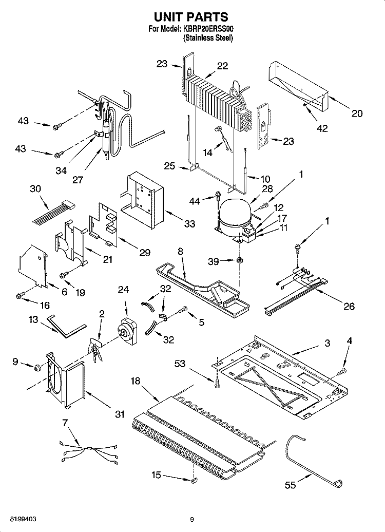 UNIT PARTS Diagram and Parts List for KBRP20ERSS00  KitchenAid Refrigerator