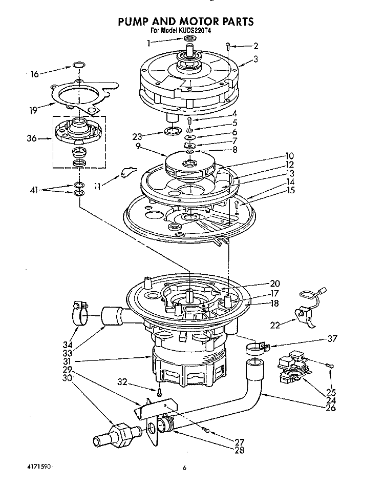 PUMP AND MOTOR Diagram and Parts List for KUDS220T4  KitchenAid Dishwasher