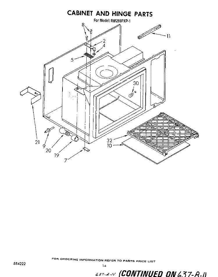 CABINET AND HINGE Diagram and Parts List for RM288PXP1  Whirlpool Microwave Oven Combo