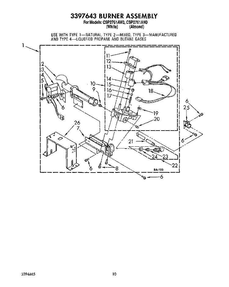 3397643 BURNER ASSEMBLY Diagram and Parts List for CSP2761AN0  Whirlpool Dryer