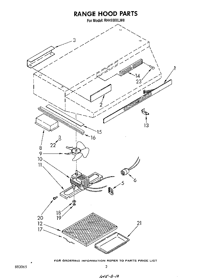 SECTION Diagram and Parts List for RH4930XLW0  Whirlpool Range Hood
