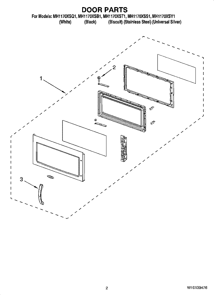 DOOR PARTS Diagram and Parts List for MH1170XSB1  Whirlpool Microwave