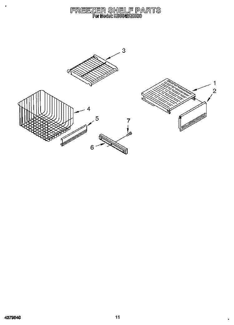FREEZER SHELF Diagram and Parts List for KSSS42QDX00  KitchenAid Refrigerator