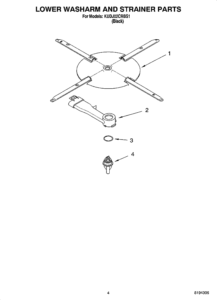 LOWER WASHARM AND STRAINER PARTS Diagram and Parts List for KUDJ02CRBS1  KitchenAid Dishwasher