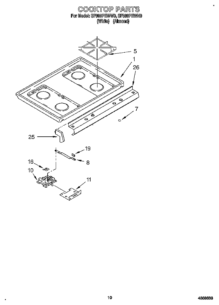 COOKTOP Diagram and Parts List for SF388PEWW0  Whirlpool Range